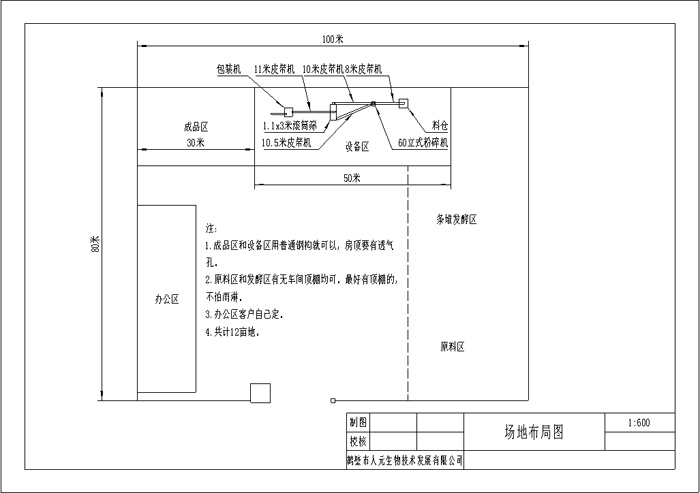 有機(jī)肥廠建造規(guī)劃圖（地面條堆式發(fā)酵）